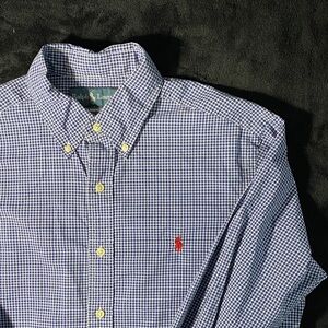 Polo By Ralph Lauren Men’s Blue and White Checkered Shirt size Medium